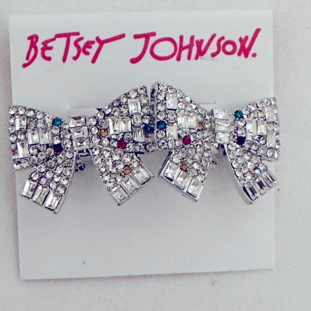 Betsey Johnson Rhinestone Bow Pierced Earrings
